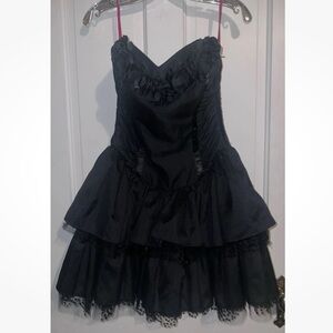 Vintage Y2K Betsey Johnson Black Roses Sequin Ruffle Prom Party Dress SZ 4 XS-S
